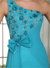 Single Strap Turquoise Draped Skirt Girl Formal Evening Prom Gown