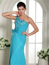 Single Strap Turquoise Draped Skirt Girl Formal Evening Prom Gown