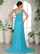 Single Strap Turquoise Draped Skirt Girl Formal Evening Prom Gown