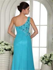 Single Strap Turquoise Draped Skirt Girl Formal Evening Prom Gown