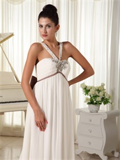 Exclusive V-Neck Straps Watteau Train Empire Prom Gown With Chocolate Bowknot