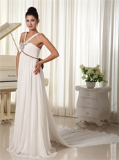 Exclusive V-Neck Straps Watteau Train Empire Prom Gown With Chocolate Bowknot