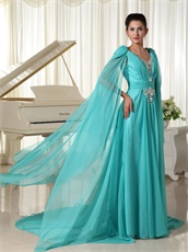 Unique Design Butterfly Wing Sleeves V-neck Turquoise Runway Show Prom Dress