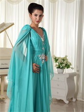 Unique Design Butterfly Wing Sleeves V-neck Turquoise Runway Show Prom Dress