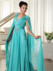 Unique Design Butterfly Wing Sleeves V-neck Turquoise Runway Show Prom Dress