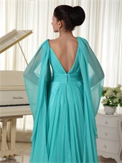 Unique Design Butterfly Wing Sleeves V-neck Turquoise Runway Show Prom Dress