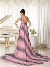 Fascinating One Shoulder Court Train Chiffon Fancy Ball Dress In Ombre Color