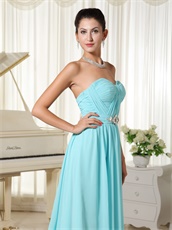 Ruched Bodice Aqua Blue Chiffon Brush Train Stage Show Prom Dress