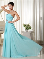 Ruched Bodice Aqua Blue Chiffon Brush Train Stage Show Prom Dress