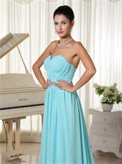 Ruched Bodice Aqua Blue Chiffon Brush Train Stage Show Prom Dress