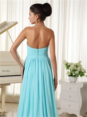 Ruched Bodice Aqua Blue Chiffon Brush Train Stage Show Prom Dress