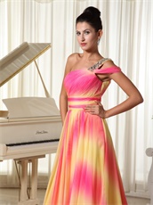 Brilliant One Shoulder Ombre Color Masque Prom Dress With Court Train
