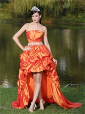 Irregular Strapless Cascade High-Low Style Skirt Orange Taffeta Puberty Rite Gown