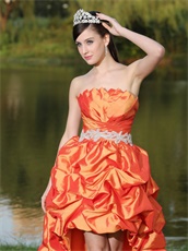 Irregular Strapless Cascade High-Low Style Skirt Orange Taffeta Puberty Rite Gown