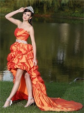 Irregular Strapless Cascade High-Low Style Skirt Orange Taffeta Puberty Rite Gown