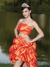 Irregular Strapless Cascade High-Low Style Skirt Orange Taffeta Puberty Rite Gown