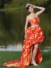 Irregular Strapless Cascade High-Low Style Skirt Orange Taffeta Puberty Rite Gown