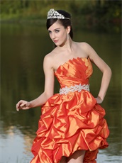 Irregular Strapless Cascade High-Low Style Skirt Orange Taffeta Puberty Rite Gown