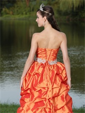 Irregular Strapless Cascade High-Low Style Skirt Orange Taffeta Puberty Rite Gown