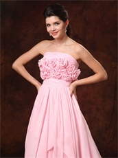 Rosette Flowers Bodice Pink Girl Lecture Prom Dress Designer Recommend