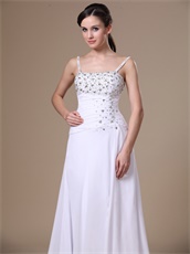 High Slit Beaded Decorate Spaghetti Straps White Chiffon Prom Dress Customize