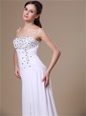 High Slit Beaded Decorate Spaghetti Straps White Chiffon Prom Dress Customize