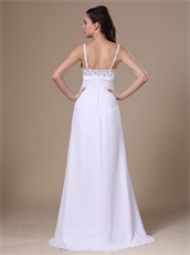 High Slit Beaded Decorate Spaghetti Straps White Chiffon Prom Dress Customize