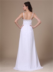 High Slit Beaded Decorate Spaghetti Straps White Chiffon Prom Dress Customize