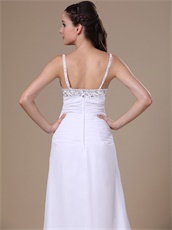 High Slit Beaded Decorate Spaghetti Straps White Chiffon Prom Dress Customize