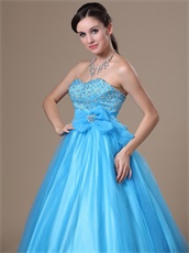 Bowknot Decorate Princess Tulle Aqua Blue Puffy Dance Ball Gown Boutique