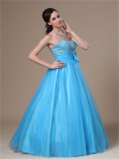 Bowknot Decorate Princess Tulle Aqua Blue Puffy Dance Ball Gown Boutique