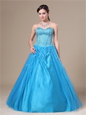 Beaded Bodice Flat Multilayers Tulle Bulging Skirt Dodger Blue Quince Dress