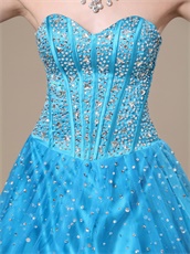 Beaded Bodice Flat Multilayers Tulle Bulging Skirt Dodger Blue Quince Dress