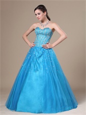 Beaded Bodice Flat Multilayers Tulle Bulging Skirt Dodger Blue Quince Dress