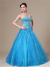 Beaded Bodice Flat Multilayers Tulle Bulging Skirt Dodger Blue Quince Dress