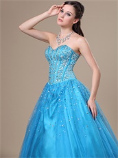 Beaded Bodice Flat Multilayers Tulle Bulging Skirt Dodger Blue Quince Dress