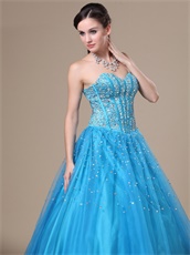 Beaded Bodice Flat Multilayers Tulle Bulging Skirt Dodger Blue Quince Dress