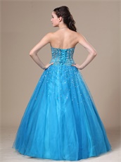 Beaded Bodice Flat Multilayers Tulle Bulging Skirt Dodger Blue Quince Dress