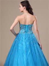 Beaded Bodice Flat Multilayers Tulle Bulging Skirt Dodger Blue Quince Dress