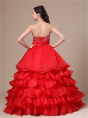 Featured Strapless Ruffled Multilayers Red Floor-length Military Ball Gown