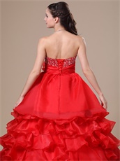 Featured Strapless Ruffled Multilayers Red Floor-length Military Ball Gown