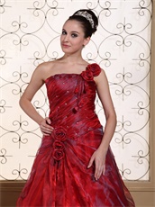 Luxury One Shoulder A-line Ballroom Dance Gown With Hand Made Flowers