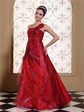 Luxury One Shoulder A-line Ballroom Dance Gown With Hand Made Flowers