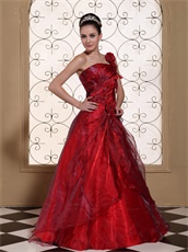 Luxury One Shoulder A-line Ballroom Dance Gown With Hand Made Flowers