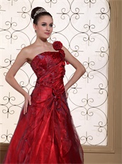 Luxury One Shoulder A-line Ballroom Dance Gown With Hand Made Flowers