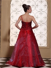 Luxury One Shoulder A-line Ballroom Dance Gown With Hand Made Flowers