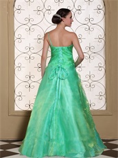 Memorable One Shoulder A-line Flowers Decorate Apple Green Pageant Gown