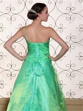 Memorable One Shoulder A-line Flowers Decorate Apple Green Pageant Gown