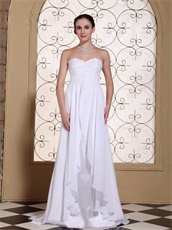 Sweetheart Lace Up Back Floor Length White Chiffon Gathering Evening Dress