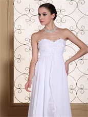 Sweetheart Lace Up Back Floor Length White Chiffon Gathering Evening Dress